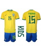 Brazílie Fabinho #15 Domácí dres pro děti MS 2022 Krátký Rukáv (+ trenýrky)